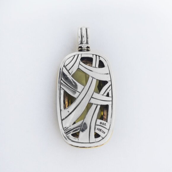 David Yurman 925 Silver 18K Elongated Albion Peridot Pendant - Picture 4 of 5